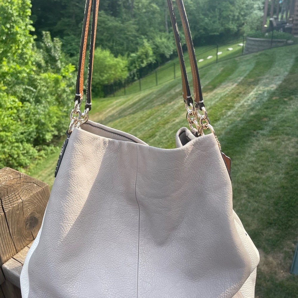 Coach Phoebe Cream and Taupe Snakeskin Leather Shoulder Bag